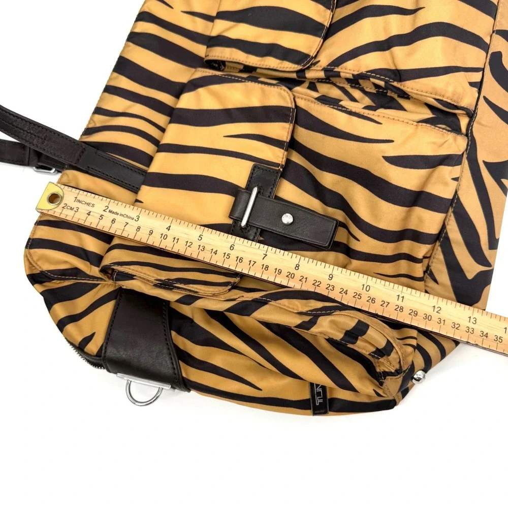 TUMI Tiger Zebra Cortina Boarding Bag Nylon Travel Tote Weekender Leather Trim